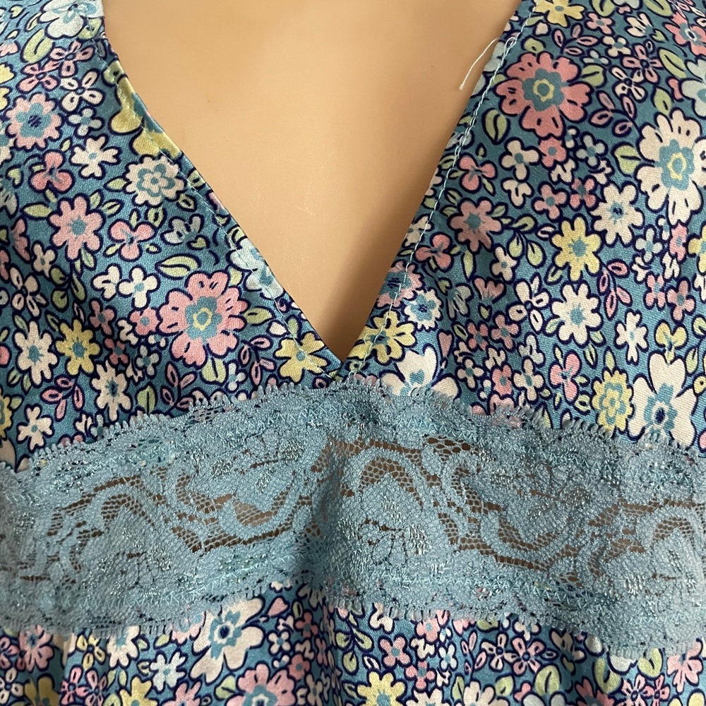 NWOT - Frankie's Bikinis Miriam floral blue Silk Halter Tank LARGE - Picture 7 of 7